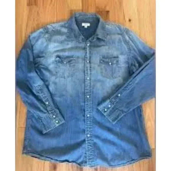 Sonoma Unisex Chambray Denim Button Down Shirt Size Small Layering Western - Picture 4 of 7